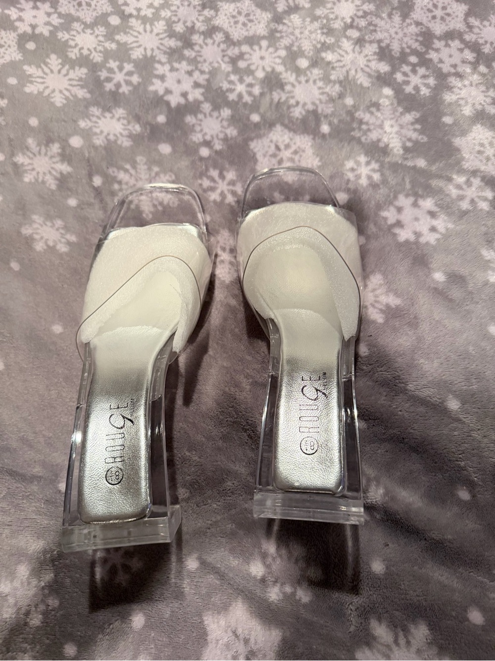 Rouge Helium Clear Lucite Heel Sandals 3” heel